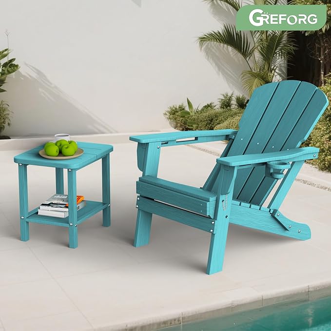 Patio Side Table, Small Rectangular HDPE Adirondack End Table for Outdoor Use in Pool, Garden, Lawn, Backyard,Aurba