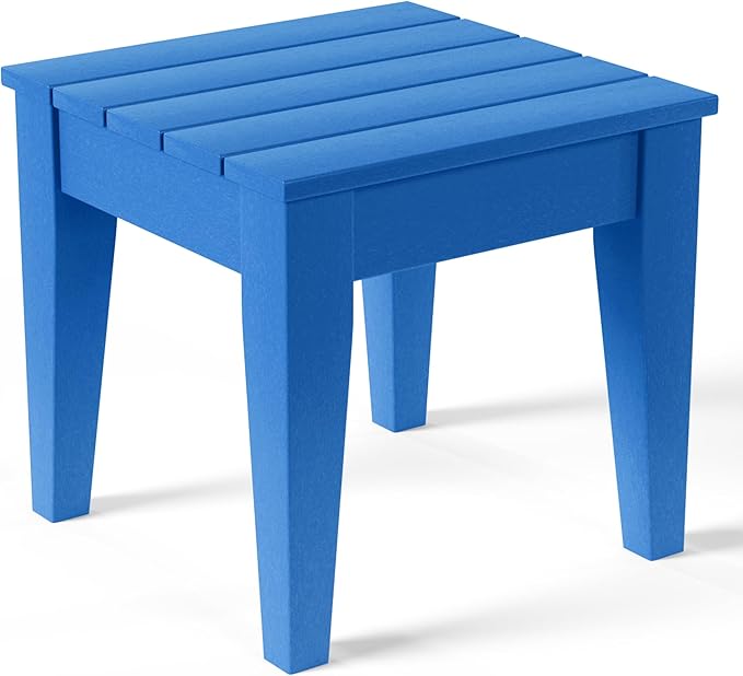 Costaelm Small Outdoor Side Table, Patio End Table Weather Resistant Outdoor Coffee Table, Square Conversation Table for Indoor, Porch, Balcony, Garden, Poolside, Deck, Pacific Blue