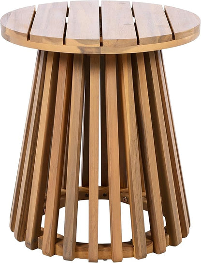 Merax Outdoor Acacia Wood Coffee Table 15.75" Round Patio Side Table for Backyard Lawn Balcony, Aesthetic Slat Base Design (Light Teak)