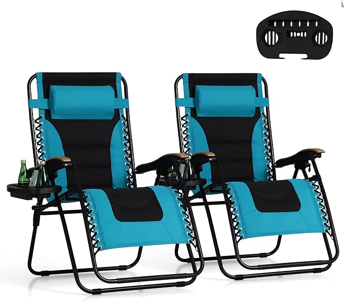 PHI VILLA XXL Oversized Padded Zero Gravity Chair Set of 2, Foldable Patio Recliner - Photo 1