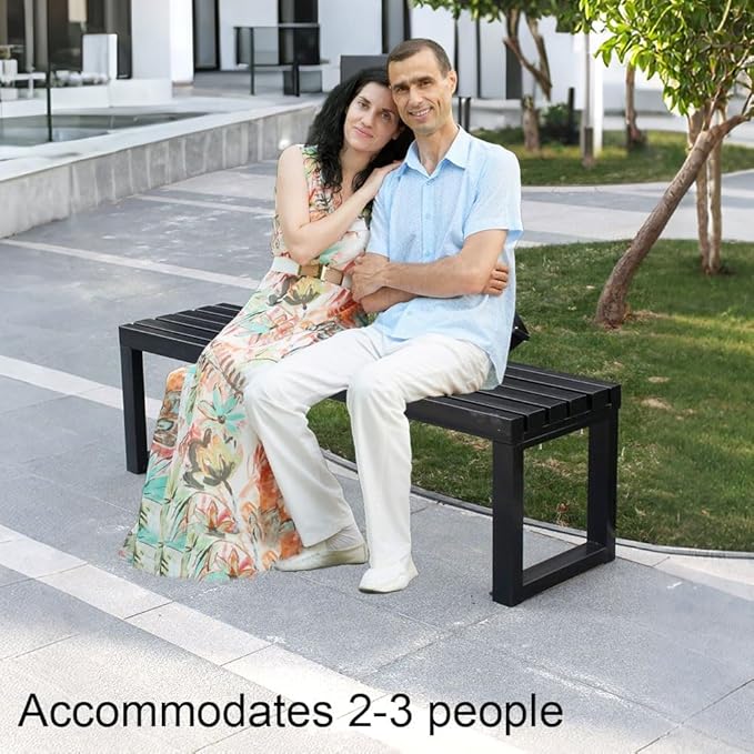 2 Seater Garden Bench,Metal Outdoor Bench,Heavy Duty Front Porch Benches,Patio Furniture Seating,for Lawn Yard Balcony Park,880lb Capacity(White,59 Inch)