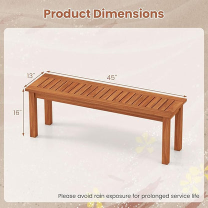 Tangkula Outdoor Wood Bench, 2-Person Backless Patio Garden Bench with Slatted Seat, Front Porch Dining Seating Furniture for Deck, Yard and Park (2)