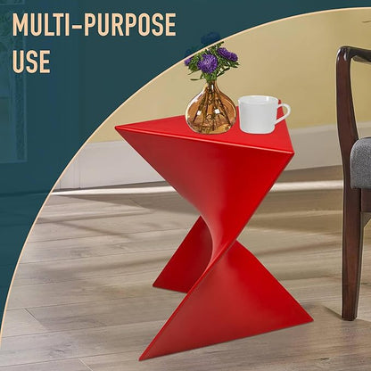 LeisureMod 15.75" Triangular Side Table, Stackable Plastic Accent End Table for Indoor & Outdoor Use, Weather-Resistant Modern Patio & Living Room Table, Red
