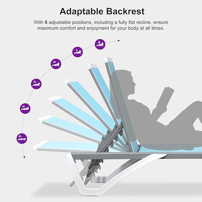 PURPLE LEAF Patio Chaise Lounge Chair Set Outside Aluminum Plastic Stackable Tanning Chairs with Side Table for Pool Sunbathing Beach Deck Outdoor Lounger, Light Blue