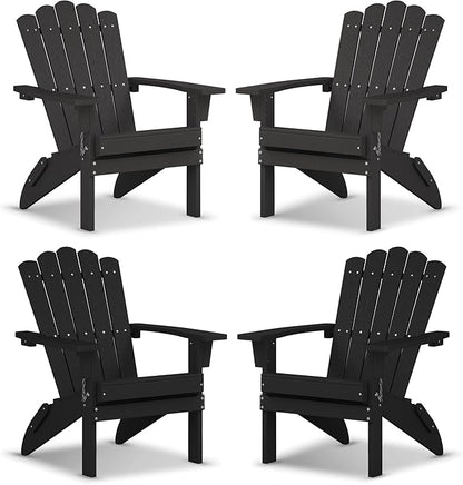 Set of 4 Folding HDPE Adirondack Chairs - Heavy-Duty Weather-Resistant Patio Chairs with Wide Armrests & Ergonomic High Back, Fire Pit Seating for Backyard, Garden, Porch