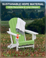 Folding Adirondack Chair –Recyclable HDPE Outdoor Adirondack Patio Chair with Cup Holder, Wood Texture & Umbrella Hole - Photo 3