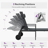 PURPLE LEAF Patio Lounge Chair Set of 3 Outdoor Chaise Lounger Aluminum Frame with Armrest Side Table and Wheels for - Photo 8