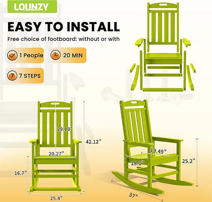 LOUNZY HDPE Outdoor Rocking Chairs Set of 6, Lime