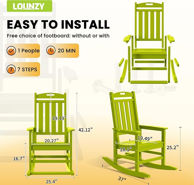 LOUNZY HDPE Outdoor Rocking Chairs Set of 8, Lime