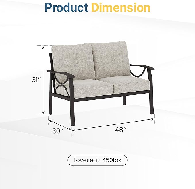 RoyalCraft 2-Pieces Outdoor Patio Furniture Set, Outdoor Metal Sectional Furniture with Cushions - Photo 2
