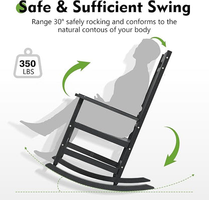 LHBcraft Oversized Rocking Chair Outdoor-High Back Porch Rocker, HDPE All Weather Black Rocking Chair for Porch, Outdoor Chairs for Patio, Polywood Rocking Chairs
