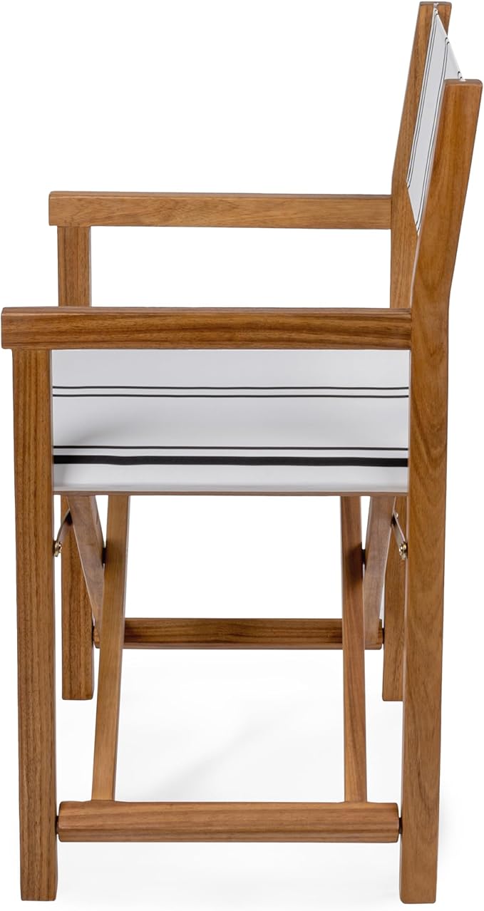 JONATHAN Y DRC1001B-SET2 Cukor Classic Vintage Outdoor Acacia Wood Folding Director Chair with Canvas Seat Mid-Century, Modern, Traditional, Classic, Coastal, White/Black Stripe/Teak Brown (Set of 2)