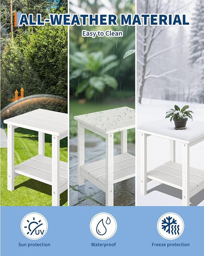 GarveeLife Folding Adirondack Chairs Set of 4 with 2 Side Table, HDPE Plastic Outdoor Chairs with Wood Texture - 380 LBS & Weather Resistant for Fire Pit, Deck, Patio, Pool, Backyard - White