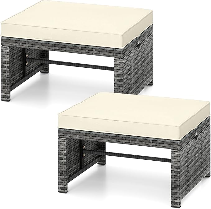 Tangkula 2 Pieces Patio PE Rattan Ottomans - Photo 1