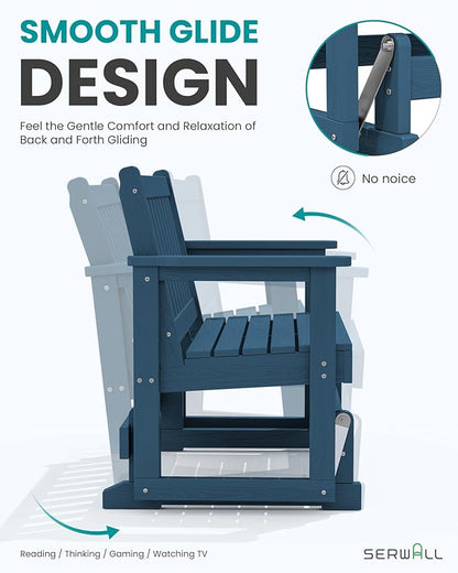 SERWALL Outdoor HDPE Glider Bench, All Weather Swinging Bench for Outdoor Porch Garden, 660LBS Capacity, Deep Navy