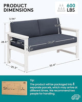 SERWALL HDPE Outdoor Loveseat with Cushions, All Weather Use Outdoor Loveseat Sofa, White Frame/Grey Cushion - Photo 4