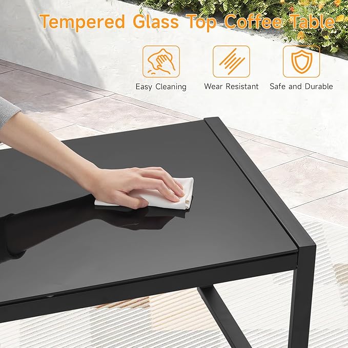 ONBRILL Rectangle Coffee Table with Tempered Glass Desktop - Photo 4