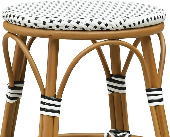 PURPLE LEAF Outdoor French Round Bar Stool Set of 2 Oversized 30" Armless Stackable Rattan Barstools Bamboo Print - Photo 8