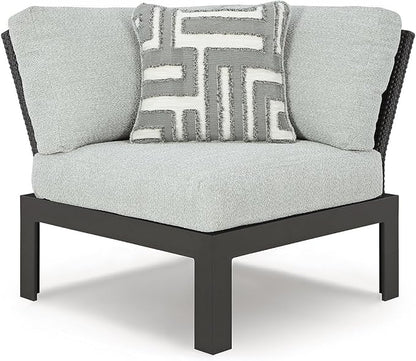 Signature Design by Ashley Beachloft Right-Arm Facing Casual 4-Piece Outdoor Sectional with Cushion and 3 Throw Pillows, Light Gray