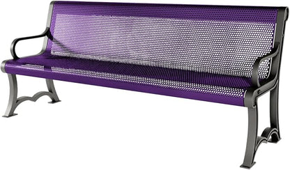 COATEDOUTDOORFURNITURE Coated Outdoor Furniture Heavy-Duty Outdoor Bench Thermoplastic Coated, Punched Steel, Commercial-Grade Garden Bench, Made in America (Portable with Back, 6 Ft, Purple)