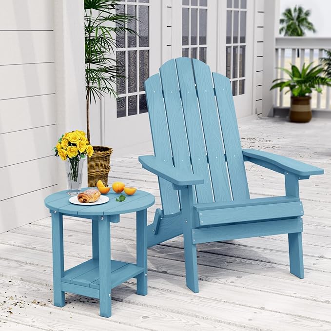 MXIMU Round Outdoor Side Table Adirondack Tables 18 Inch Chairside End Tables with Storage Shelf - Photo 4