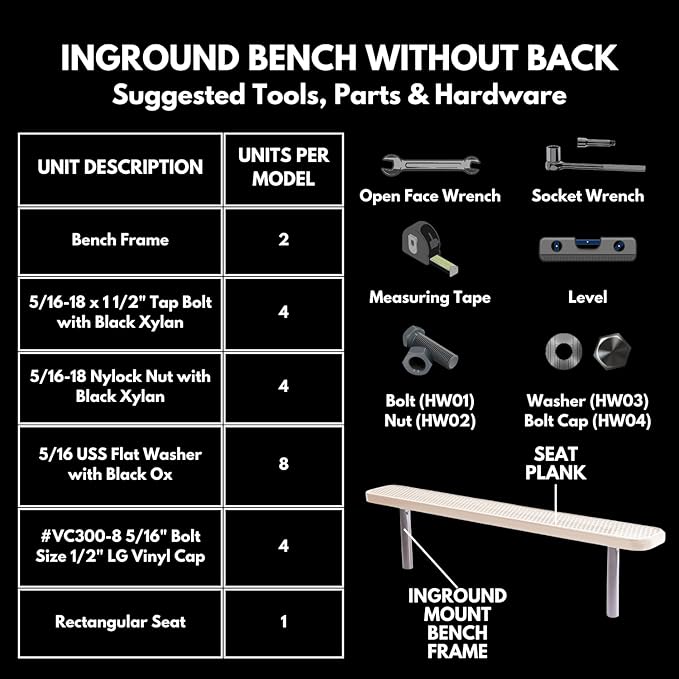 COATEDOUTDOORFURNITURE Heavy-Duty Outdoor Bench Thermoplastic Coated, Expanded Metal, Commercial-Grade Seating, Made in America (Inground Without Back, 6 Ft, Textured Dark Green)