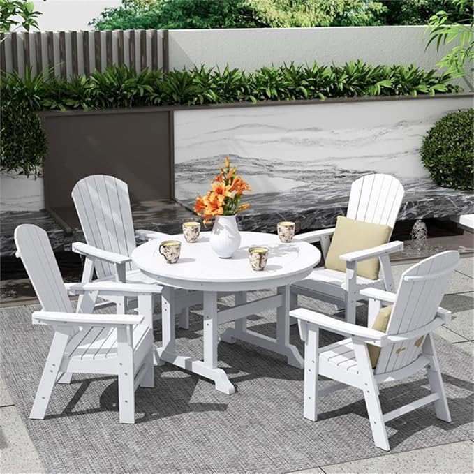 Costaelm Outdoor Adirondack Chair, HDPE Patio Balcony Pool Chair, Modern Front Porch Fire Pit Backyard Chair, Garden Resin Lounge Chair for Outside, White