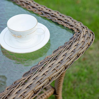 VIVIJASON Outdoor Wicker Coffee Table, All-Weather Rattan Patio Coffee Table with 2-Tier Storage, Tempered Glass Top Rectangle Center Table for Deck, Garden, Balcony, Porch, Indoor or Outdoor Use