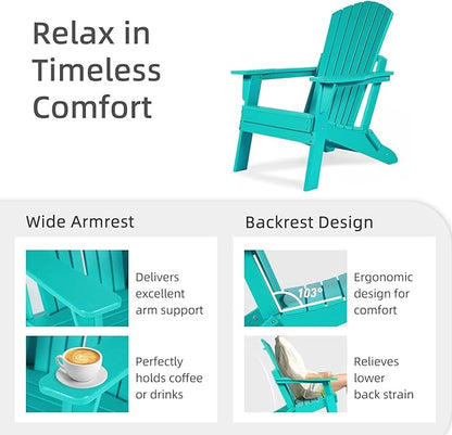 Aoodor Folding Adirondack Chair HDPE Outdoor All-Weather Chair for Patio, Garden, Backyard, Lawn, Fire Pit, Aruba