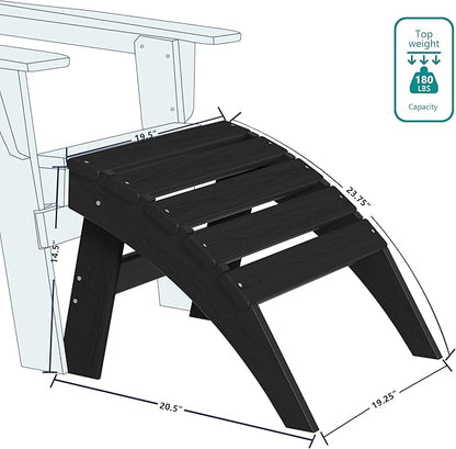 Plawdlik Folding Ottoman for Adirondack Chair–HDPE All-Weather Footrest for Outdoor Use, Garden & Poolside– Anti-Cracking, Fade-Resistant, Easy Assembly–Black