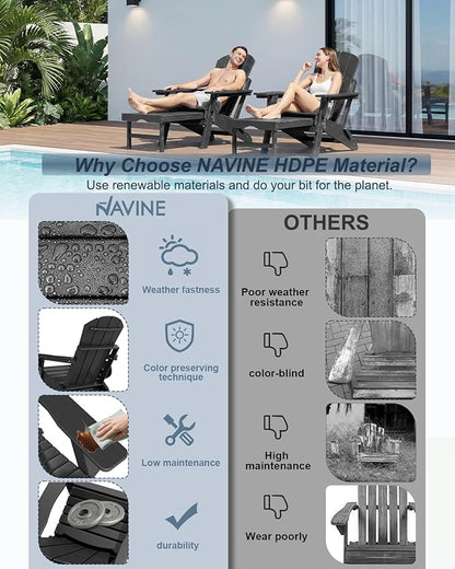 Adjustable Adirondack Chair with Retractable Ottoman Set of 8, HDPE Folding Adirondack Chair with Cup Holder, All Weather Fire Pit Chair for Outdoor.