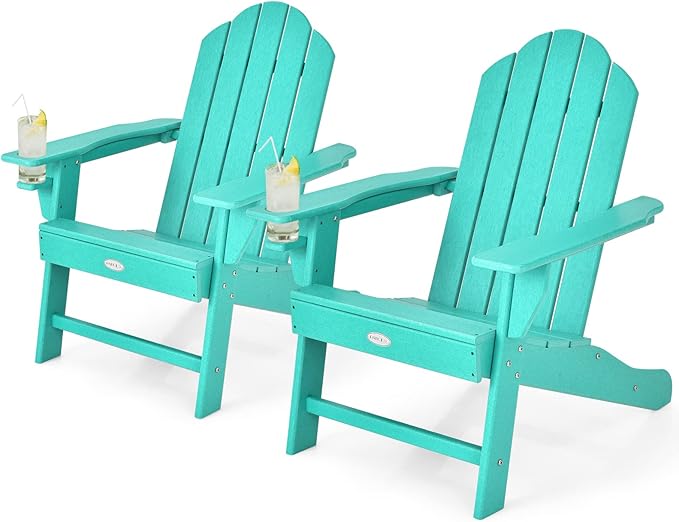 Tangkula Adirondack Chair Outdoor, Fade Resistant HDPE Armchairs with Cup Holder, Weather Resistant Lounger Chairs for Patio Garden Backyard Deck, Lawn Porch Seating, Adirondack Lounger (1, Turquoise)