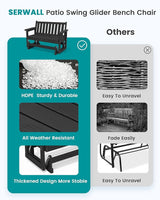 SERWALL 2 Person Patio Glider Bench, HDPE Material Weather-Resistant Swinging Bench for Outdoor Porch Garden, Black - Photo 7
