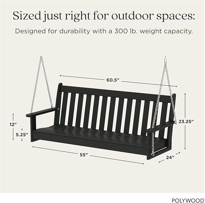 POLYWOOD GNS60BL Vineyard 60" Outdoor Swing, Black - Photo 3