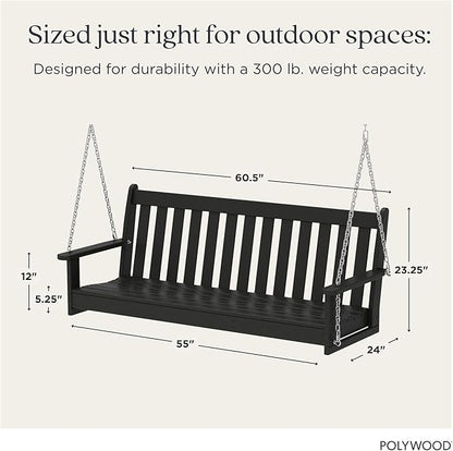 POLYWOOD GNS60BL Vineyard 60" Outdoor Swing, Black