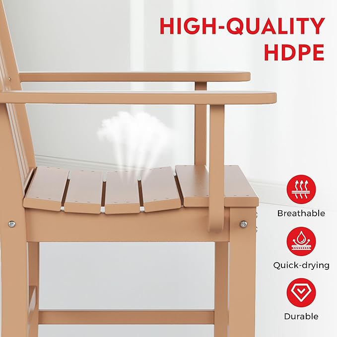 Costaelm Patio Dining Chairs, Plastic Outdoor Adirondack Chair with Arm, HDPE Poly Lumber, Waterproof Restaurant Bistro Dining Chair for Outside Porch Backyard Garden, Teak
