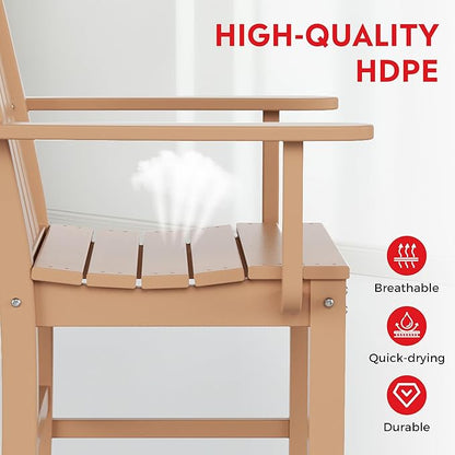 Costaelm Patio Dining Chairs, Plastic Outdoor Adirondack Chair with Arm, HDPE Poly Lumber, Waterproof Restaurant Bistro Dining Chair for Outside Porch Backyard Garden, Teak