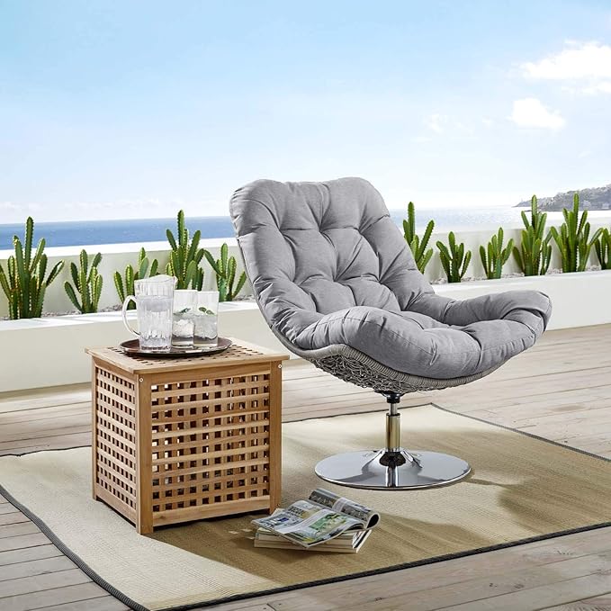 Modway Brighton Outdoor Patio Wicker Rattan Swivel Lounge Chair in Light Gray Gray