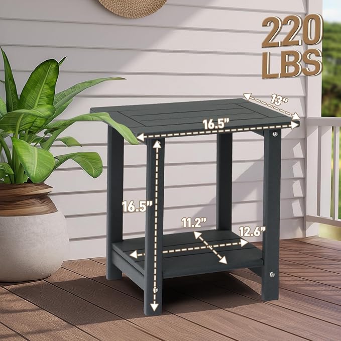 Outvita Adirondack Side Table, 16.5 Inch Square Outdoor End Table, HDPE Weather Resistant Coffee Table for Patio Balcony Deck Garden, Gray
