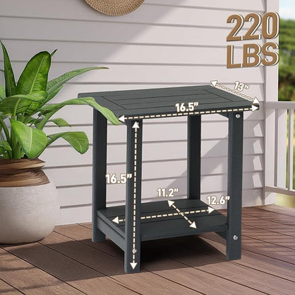 Outvita Adirondack Side Table, 16.5 Inch Square Outdoor End Table, HDPE Weather Resistant Coffee Table for Patio Balcony Deck Garden, Gray