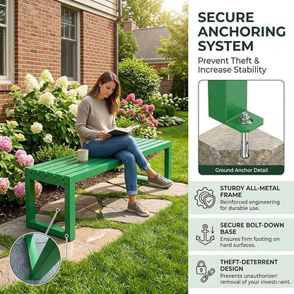 Outdoor Garden Bench, 3.3ft 3.9ft 4.9ft 5.9ft Metal Patio Benches Weatherproof Outside Backless Bench Front Porch Seat Outdoor for Park, Yard, Lawn and Backyard Outside Chair(Pink,4.9ft)