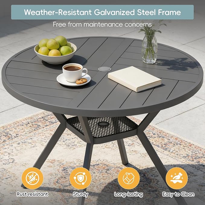 47" Outdoor Patio Table Dining Table, All Weather Metal Round Patio Table with Adjustable Umbrella Hole - Photo 4
