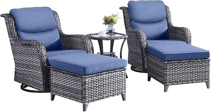Rilyson Wicker Patio Furniture Set - 5 Piece Rattan Outdoor Sectional Conversation Sets with 2 Swivel Rocking Chairs - Photo 2