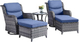 Rilyson Wicker Patio Furniture Set - 5 Piece Rattan Outdoor Sectional Conversation Sets with 2 Swivel Rocking Chairs - Photo 2