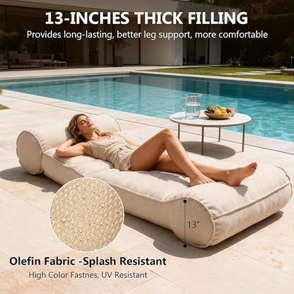 Dineli 83'' Outdoor Chaise Lounge Chair Patio Lounger for Outside, Pool Lounge Chairs Lazy Floor Lounger Meditation & Yoga Chair Waterproof Sunbed Outdoor Lounge Furniture for Garden Beach, Beige