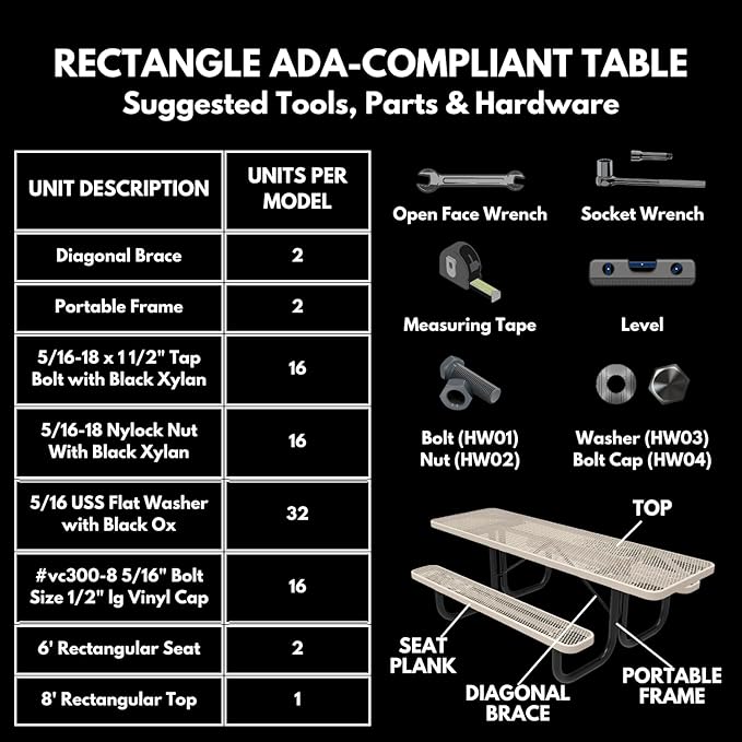 Coated Outdoor Furniture Heavy-Duty Portable ADA-Compliant Outdoor Picnic Table - Photo 8
