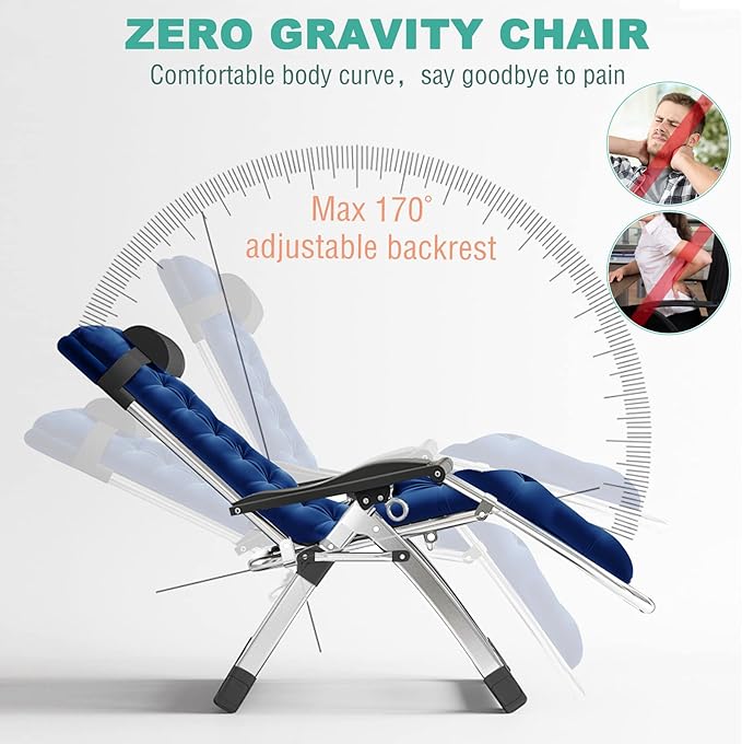 NAIZEA Padded Zero Gravity Chair, Folding Outdoor Lounge Chairs, Adjustable Reclining Camping Chairs with Cup Holder - Photo 6