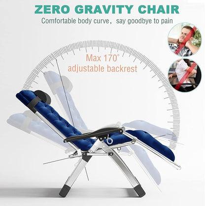 NAIZEA Padded Zero Gravity Chair, Folding Outdoor Lounge Chairs, Adjustable Reclining Camping Chairs with Cup Holder, Ergonomic Patio Lawn Chair for Balcony Beach Deck Yard