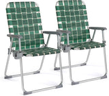 VINGLI Folding Aluminum Webbed Lawn Chairs with Detachable Cup Holder, High Beach Chair for Adults Heavy Duty - Photo 1