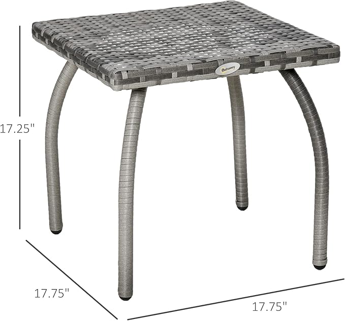 Outsunny Patio Wicker Side Table, PE Rattan Outdoor End Table with All-Weather Material, Small Square Coffee Table for Garden, Balcony, or Backyard, 17.75"x17.75", Gray